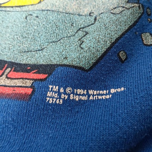 Vintage Looney Tunes Christmas Taz Santa Ho Ho Ho L Sweatshirt Blue Tultex USA - Picture 7 of 16